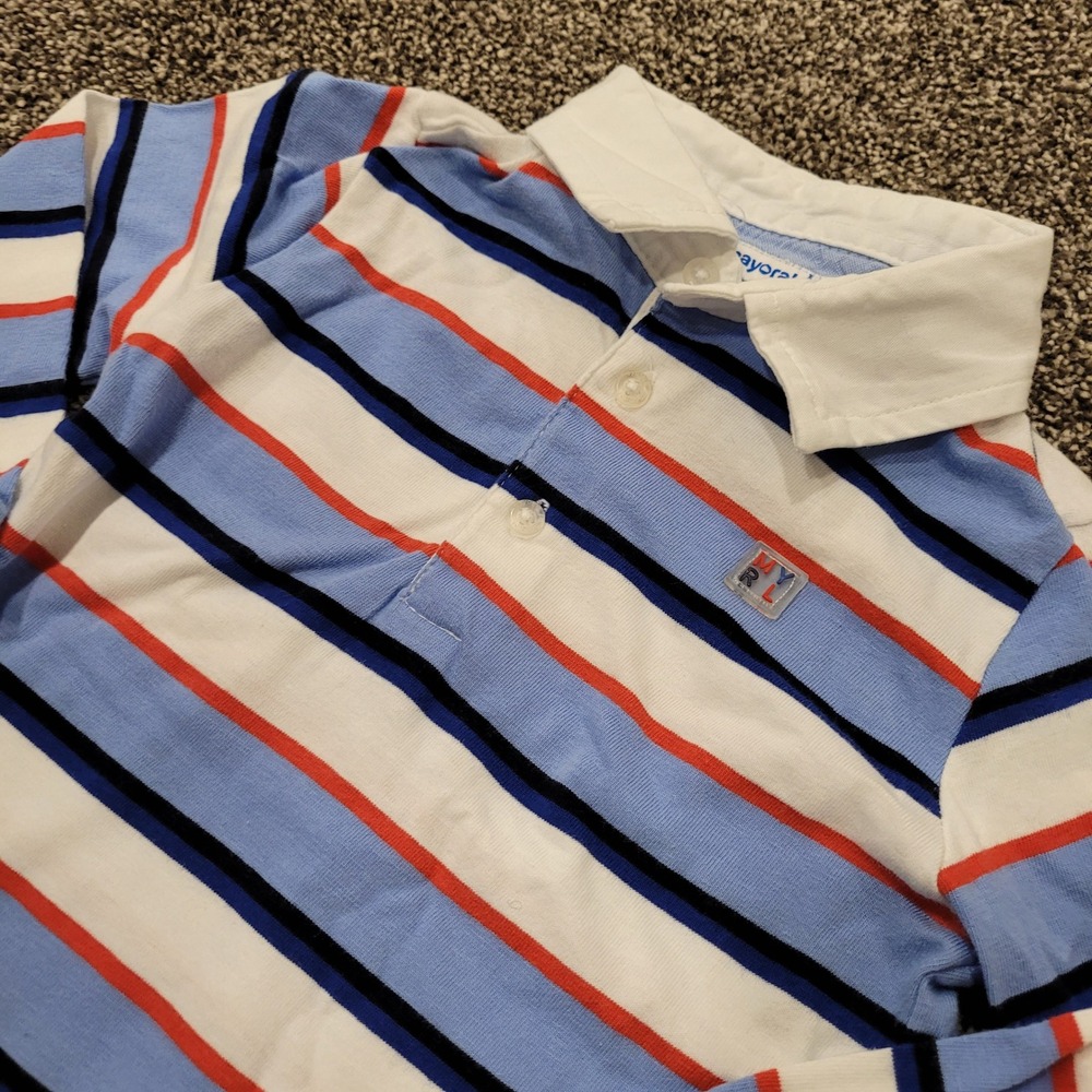Mayoral Kids Long Sleeve Striped Rugby Polo Shirt Size 12m 80cm Blue Red White